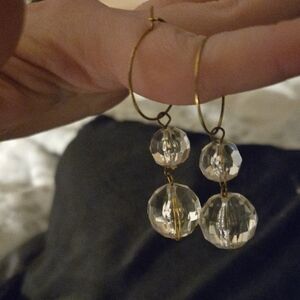 Gold with Clear Bead Dangle Earrings
